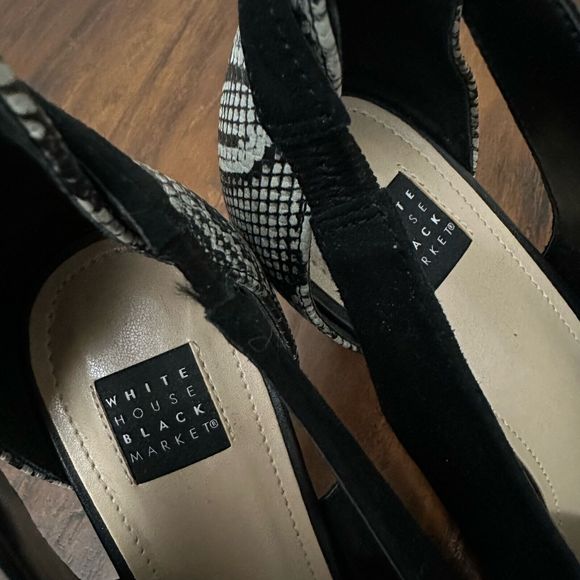 NWOB WHITE HOUSE BLACK MARKET Grace Suede Snake Embossed Open Toe Pumps - Picture 8 of 11